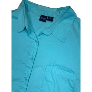 Basic Editions Womens 3X Turquoise Blue Short Sleeve Button Down Shirt Plus Size
